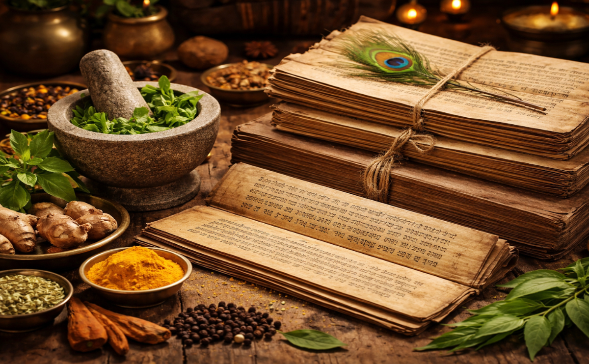 Ayurveda knowledge centre with traditional wellness and Panchakarma themes